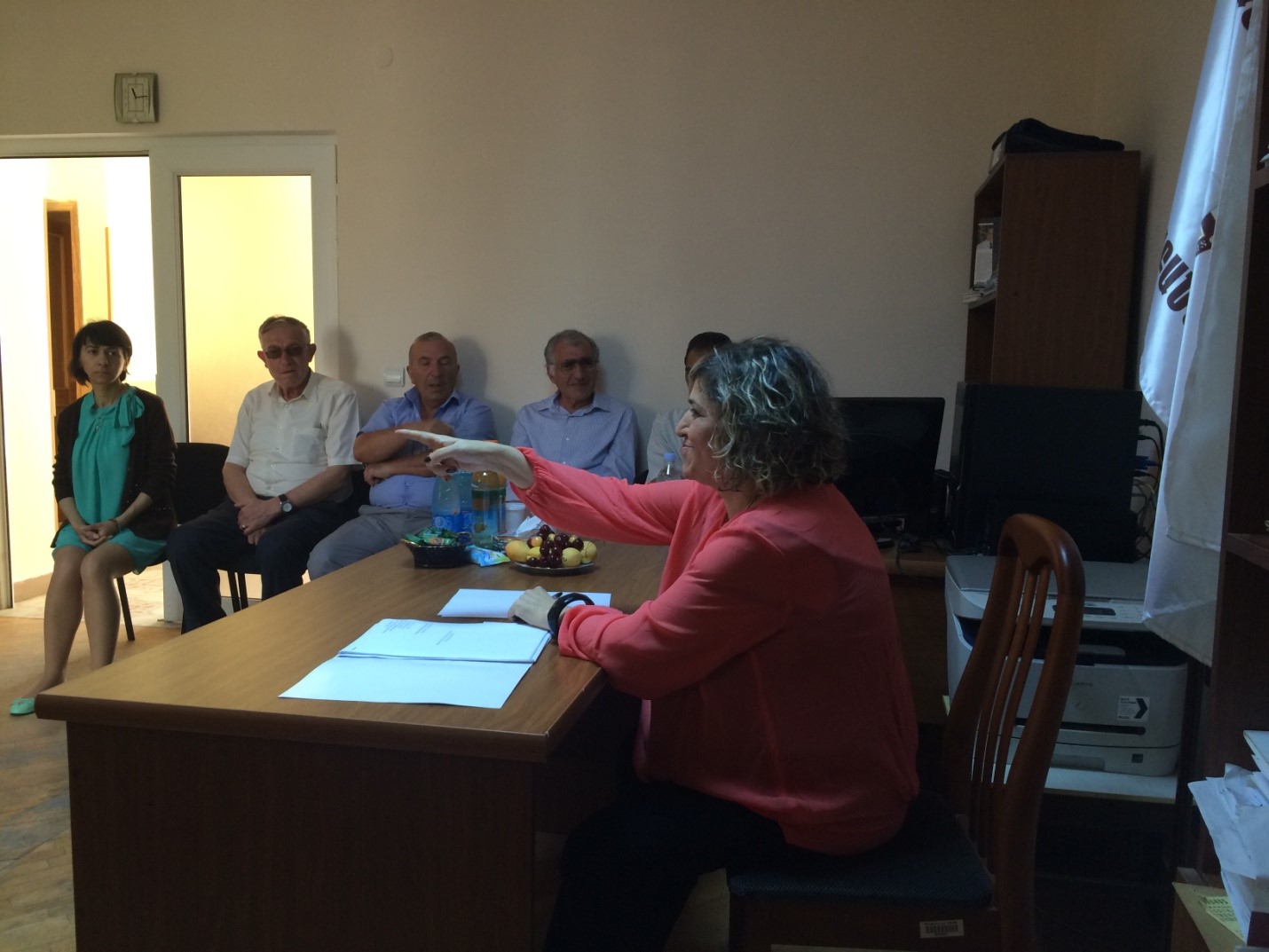 Board member Melania Arustamyan talks to advocates of Lori region about their disciplinary norms. Vanadzor, June 2015.